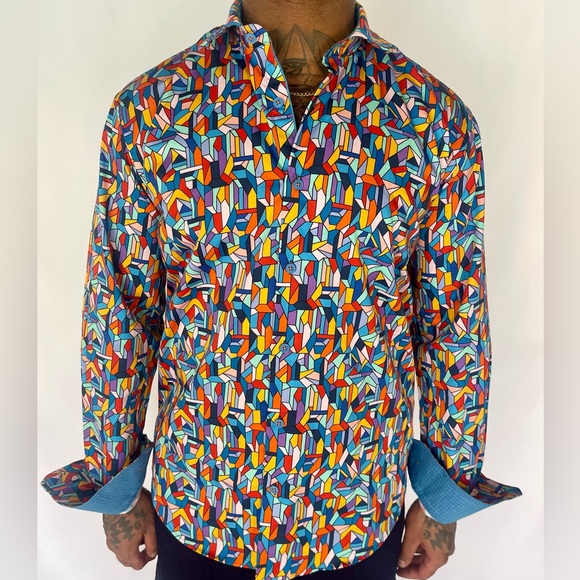 Mizumi Couture modern fit Colorful button down Shirt NWT - Picture 3 of 15